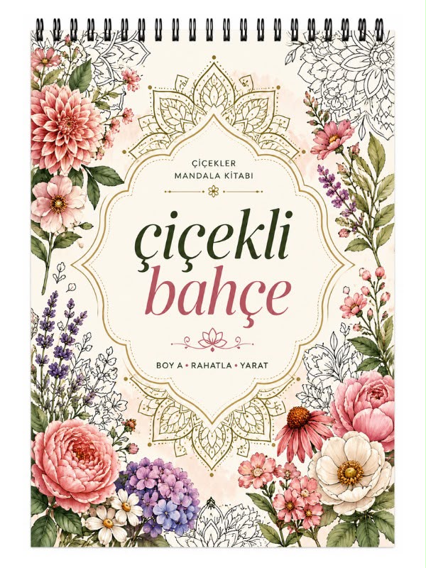 Mandala Boyama Kitabı - Yetişkinler İçin Rahatlatıcı Boyama Sayfaları - Çiçekli Bahçe